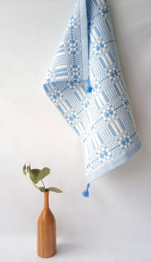 北欧手織り:フリークロス/ムンカベルテ織り（ブルー） 5枚目の画像