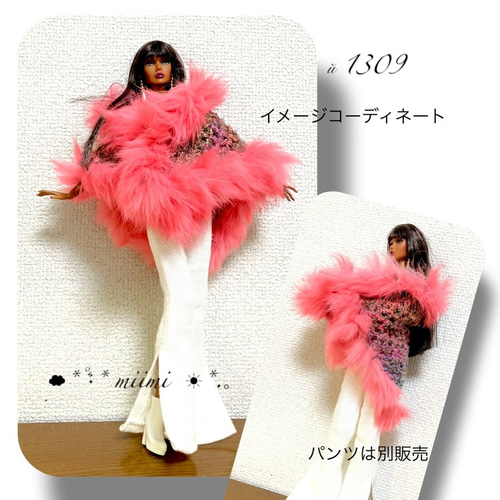 豪華 リアルファー 三角ショール ♖й1309♖リアルファー付世界にひとつの三角Woolショール♖ その他人形