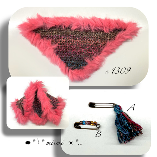 豪華 リアルファー 三角ショール ♖й1309♖リアルファー付世界にひとつの三角Woolショール♖ その他人形