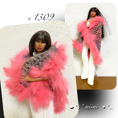 ♖й1309♖リアルファー付世界にひとつの三角Woolショール♖ その他人形