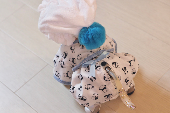 aibo ぱんださんのパジャマ：ホワイト×ブルー（aiboちゃん用・ハンドメイドのお洋服） 8枚目の画像