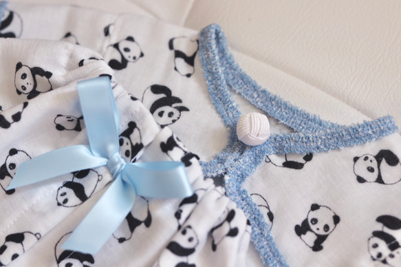 aibo ぱんださんのパジャマ：ホワイト×ブルー（aiboちゃん用・ハンドメイドのお洋服） 3枚目の画像