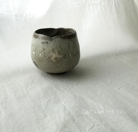 抹茶碗＊1個＊旅茶碗＊三島＊バード②＊2309-21-2 茶碗・めし碗