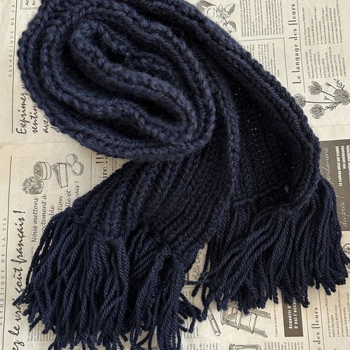 イギリスゴム編みのマフラー・ネイビー マフラー・ストール（メンズ