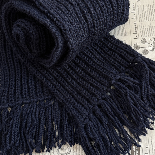 イギリスゴム編みのマフラー・ネイビー マフラー・ストール（メンズ