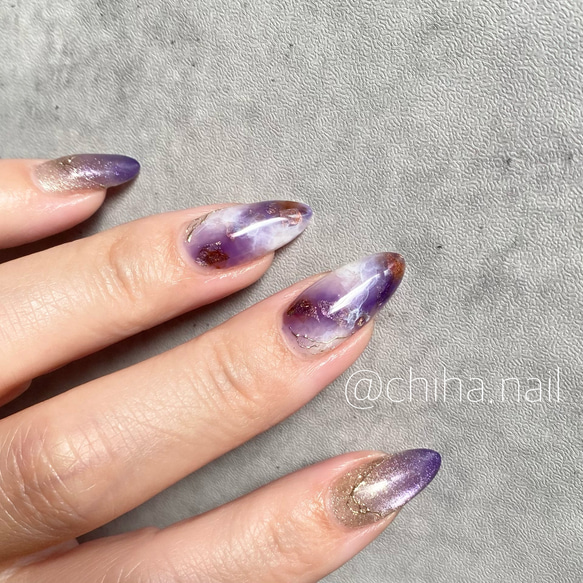 天然石ネイル 秋ネイル パープルネイル 大人ネイル 秋冬ネイル  