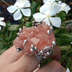 粉晶簇原礦手工銀戒 純銀戒指~ 「Love」~ Rose Quartz Cluster Silver Ring 第15張的照片