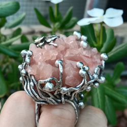 粉晶簇原礦手工銀戒 純銀戒指~ 「Love」~ Rose Quartz Cluster Silver Ring 第17張的照片