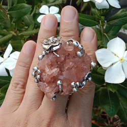 粉晶簇原礦手工銀戒 純銀戒指~ 「Love」~ Rose Quartz Cluster Silver Ring 第13張的照片