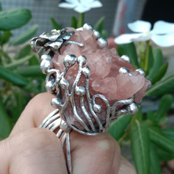 粉晶簇原礦手工銀戒 純銀戒指~ 「Love」~ Rose Quartz Cluster Silver Ring 第16張的照片