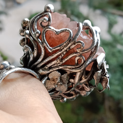 粉晶簇原礦手工銀戒 純銀戒指~ 「Love」~ Rose Quartz Cluster Silver Ring 第4張的照片