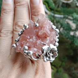 粉晶簇原礦手工銀戒 純銀戒指~ 「Love」~ Rose Quartz Cluster Silver Ring 第6張的照片