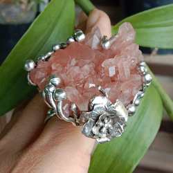 粉晶簇原礦手工銀戒 純銀戒指~ 「Love」~ Rose Quartz Cluster Silver Ring 第9張的照片