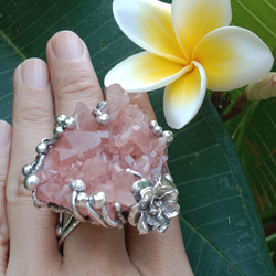 粉晶簇原礦手工銀戒 純銀戒指~ 「Love」~ Rose Quartz Cluster Silver Ring 第1張的照片