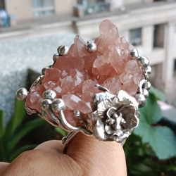 粉晶簇原礦手工銀戒 純銀戒指~ 「Love」~ Rose Quartz Cluster Silver Ring 第12張的照片