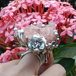 粉晶簇原礦手工銀戒 純銀戒指~ 「Love」~ Rose Quartz Cluster Silver Ring 第19張的照片