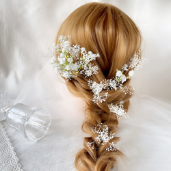 かすみ草　チュール　ヘッドドレス　結婚式ヘアアクセサリー　ブライダル　ウエディングヘアアクセサリー　ウエディングドレス 11枚目の画像