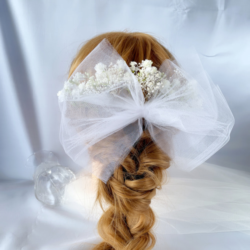 かすみ草 チュール ヘッドドレス 結婚式ヘアアクセサリー ブライダル