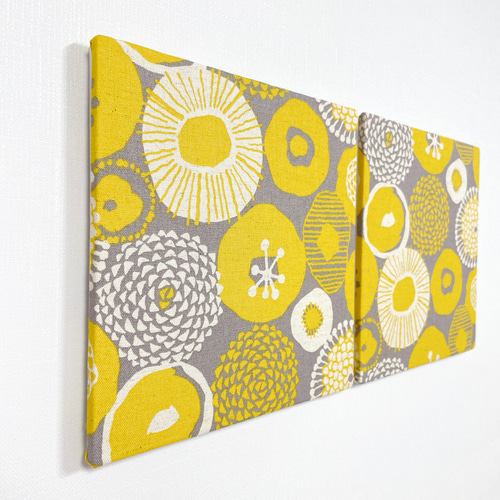 ファブリックパネル 北欧イエロー×グレー 20×20cm 2枚セット