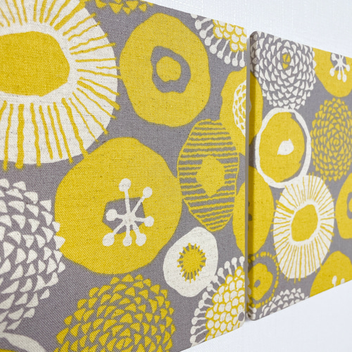 ファブリックパネル 北欧イエロー×グレー 20×20cm 2枚セット