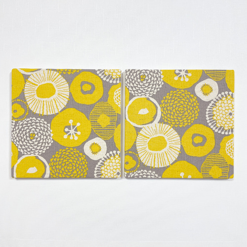 ファブリックパネル 北欧イエロー×グレー 20×20cm 2枚セット