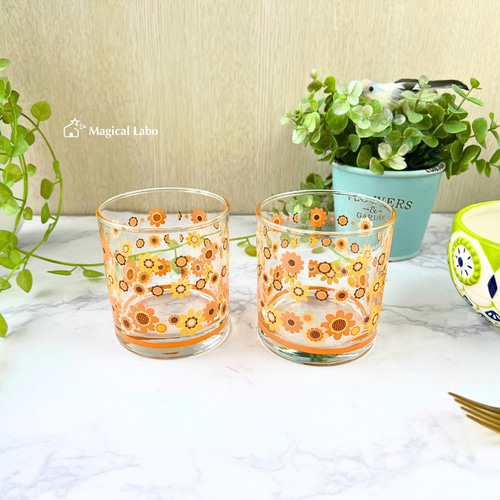 昭和レトロ柄のアデリアグラス☆食器＊食洗器OK＊コップ グラス