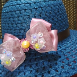 ゆめかわリボンのヘアクリップ（ピンク＆小花）姫アクセサリー・パーティー・ヘアーアクセサリー・ヘッドドレス 5枚目の画像