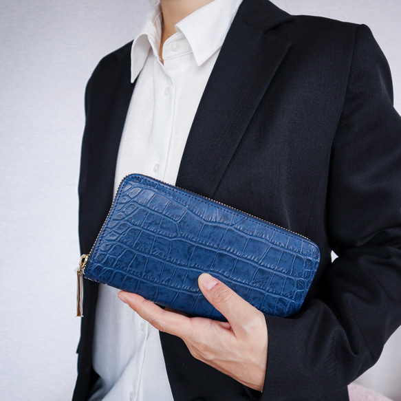 crocodile クロコダイル ネイビーレザー 長財布 札入れ ブラザ型