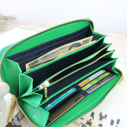 ラウンドファスナー・長財布☆彡ネイビー・クロコダイル型押しレザー