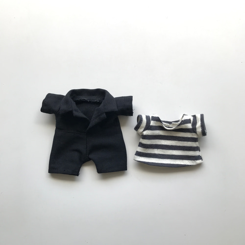ダッフィー ぬいぐるみバッチ Tシャツ & つなぎ 14cmぬいば用【ダッフィーぬいば服2点☆コーデセット】つなぎ