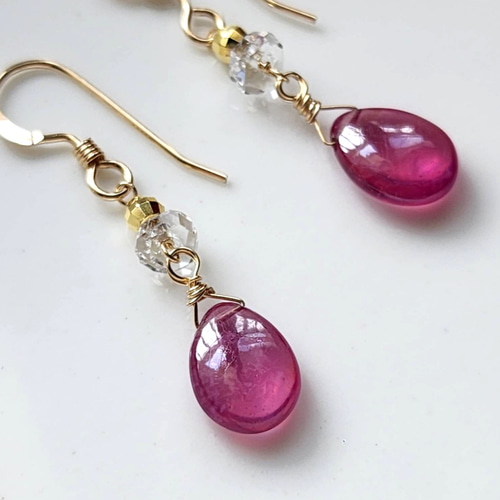 宝石質ルビーAAA✽クリスタル14kgfデザインピアス/イヤリング {yukky