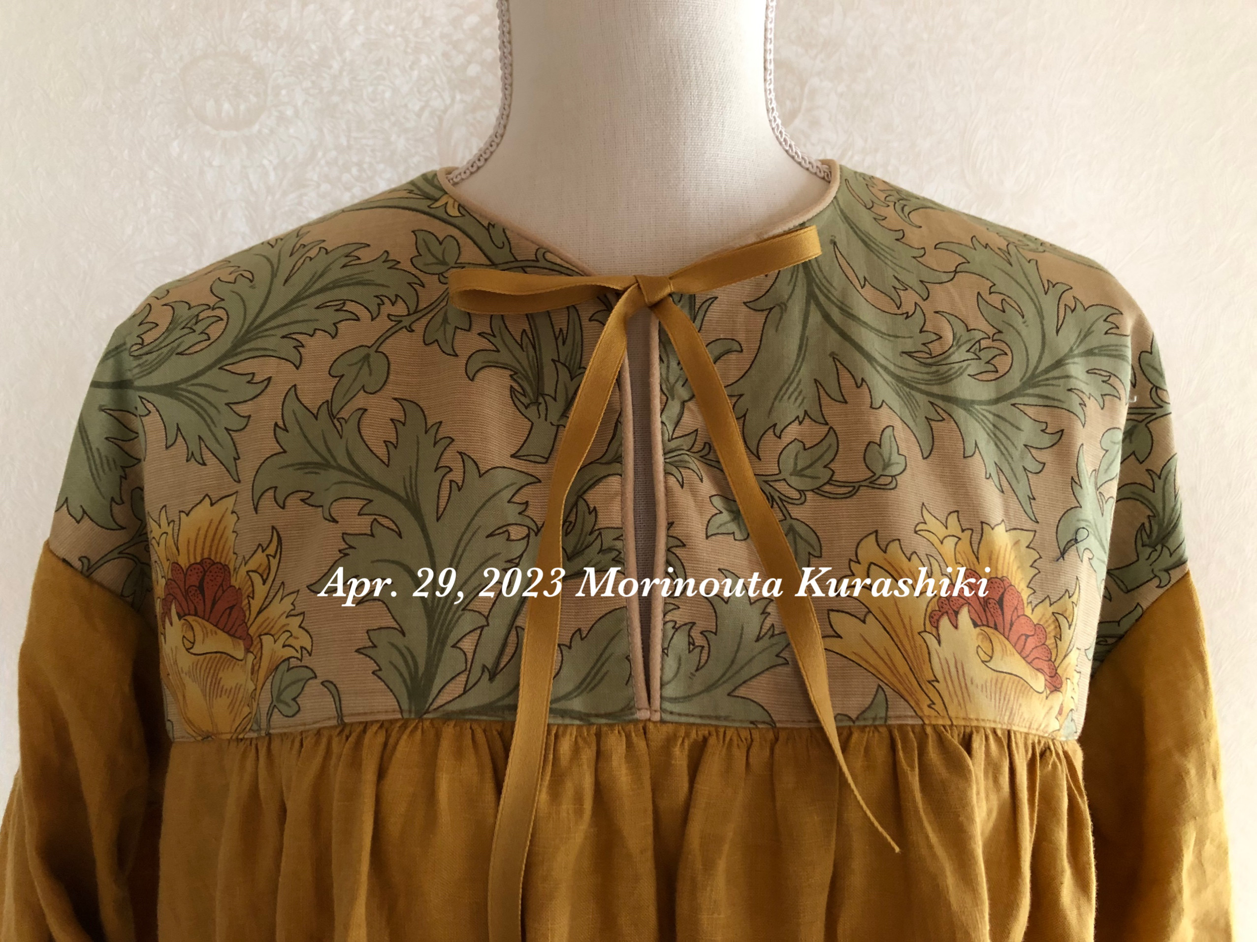 限定　アネモネヨークのギャザーリネンワンピース