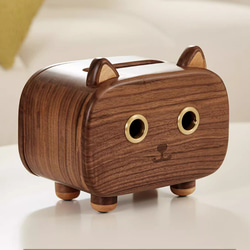 ウォルナット×ブナ無垢材 猫 木製ティッシュケース　ティッシュボックス　インテリア雑貨収納 1枚目の画像
