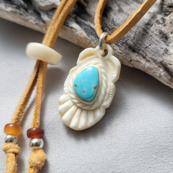 鹿の角 ペルシアンターコイズのペンダント#7 鹿の角 ペルシアンターコイズのペンダント#7 | 鹿角工房