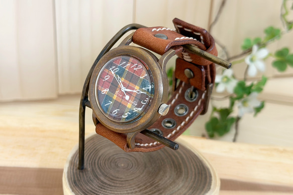 手作り腕時計　Via Aurelia(タータンチェック茶系 & 茶色) 8枚目の画像