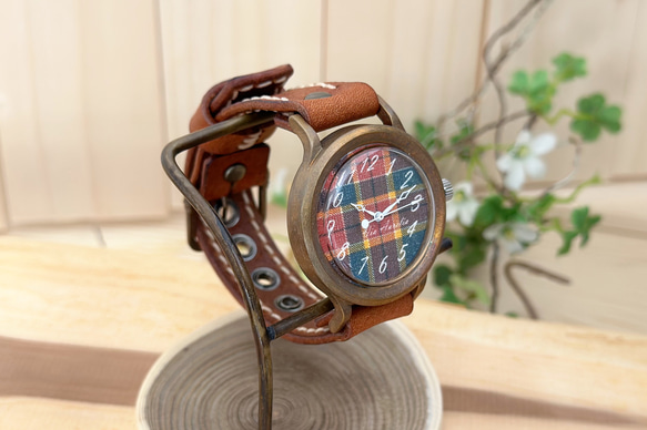 手作り腕時計　Via Aurelia(タータンチェック茶系 & 茶色) 6枚目の画像