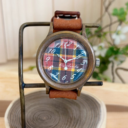 手作り腕時計　Via Aurelia(タータンチェック茶系 & 茶色) 7枚目の画像