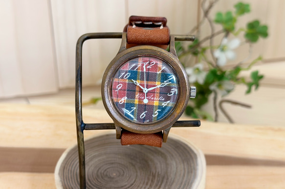手作り腕時計　Via Aurelia(タータンチェック茶系 & 茶色) 7枚目の画像