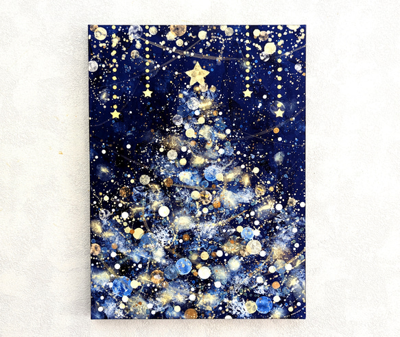 額縁クリスマスツリー アクリル画 24㎝ 原画 絵画 手描き額縁