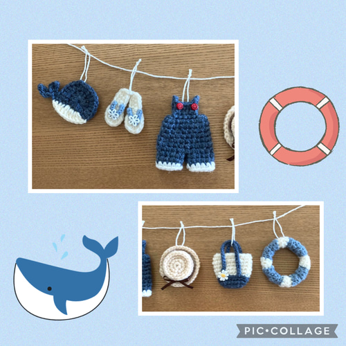 週末SALE♡ 海へお出かけガーランド　夏　マリン　麦わら帽子　水着　ミニチュア 海へ行こう 夏 ガーランド サロペット 浮き輪 麦わら帽子 マリン