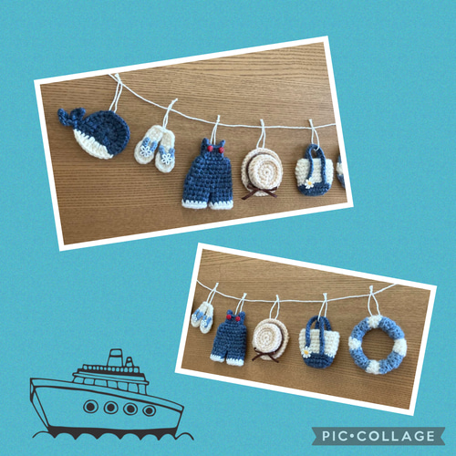 週末SALE♡ 海へお出かけガーランド　夏　マリン　麦わら帽子　水着　ミニチュア 海へ行こう 夏 ガーランド サロペット 浮き輪 麦わら帽子 マリン