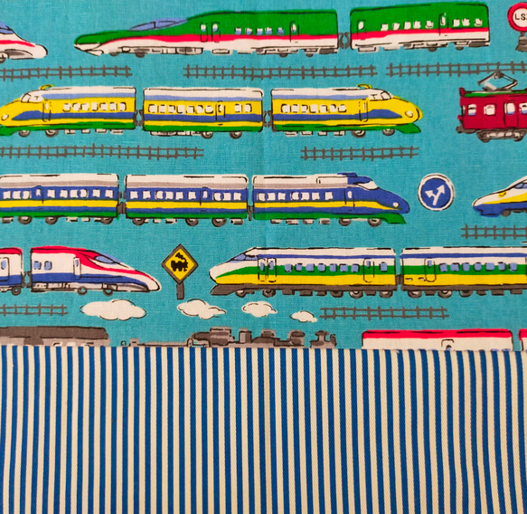 幼兒園入學準備2件組【3年免費改修保證】火車圖案，藍色x條紋 第4張的照片