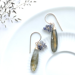 ピアス ラブラドライト アイオライト 14kgf 1点もの 天然石 ギフト