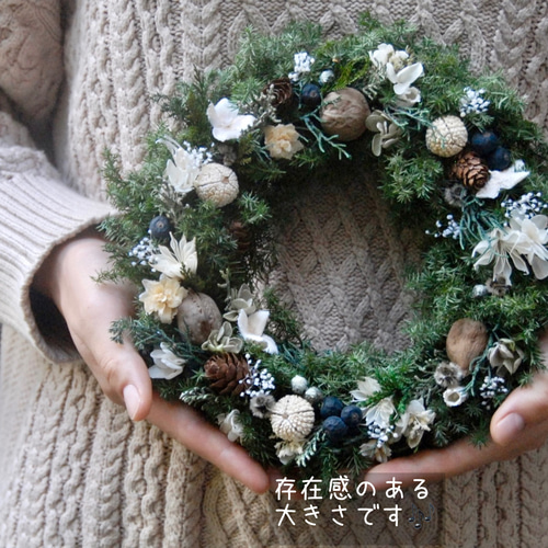 クリスマスリース✴︎直径約23cm~プリザーブドフラワー~森の静か