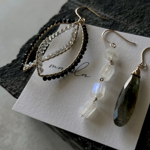 再販】3WAYアシンメトリーピアス／イヤリング【レインボームーン 