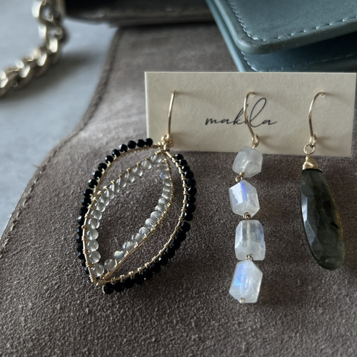 再販】3WAYアシンメトリーピアス／イヤリング【レインボームーン 