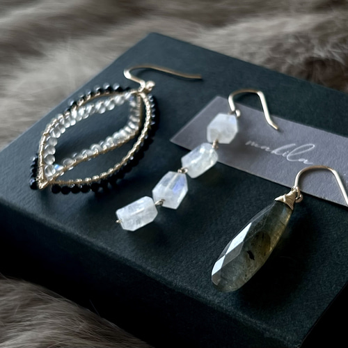 再販】3WAYアシンメトリーピアス／イヤリング【レインボームーン 