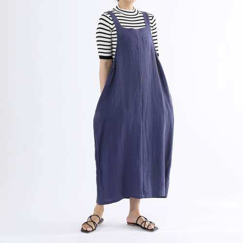 サイズオーダーok•リネン100％ジャンパースカート・紺色 ワンピース