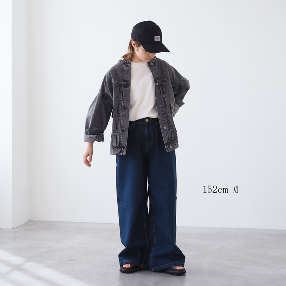 ドロップショルダー ノーカラーデニムジャケット CBC ブルー 9枚目の画像