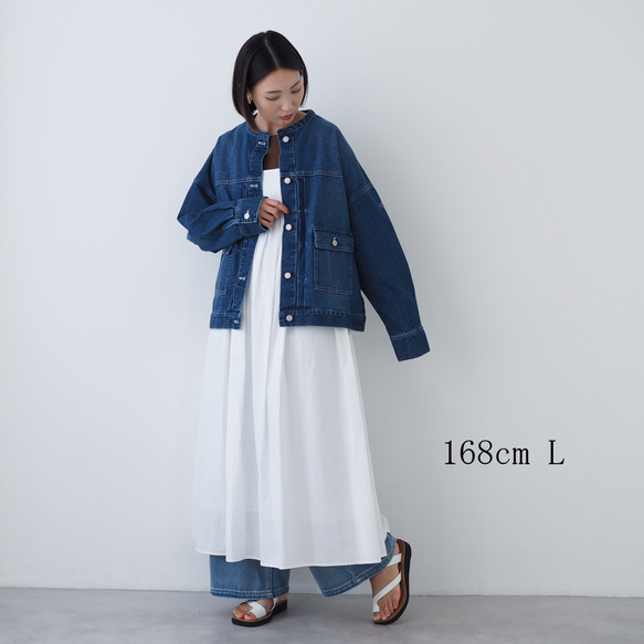 ドロップショルダー ノーカラーデニムジャケット CBC ブルー 16枚目の画像